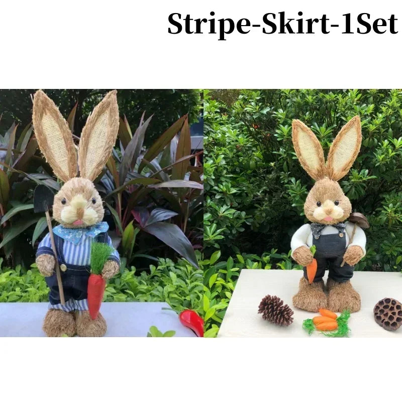 1/2Pcs Easter Bunny Party Decor Realistic Ornament Handmade Home Store Decoration Country Retro Style Gift Window Display Prop Oasis Select Stripe-Skirt-2PCS