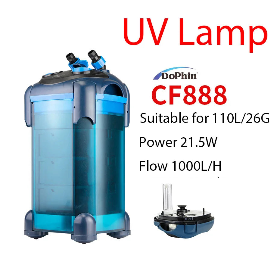 Dophin Aquarium External Filter Silent Fish Tank Clean Water UV Lamp Oasis Select CF888 UV 220-240v 50hz