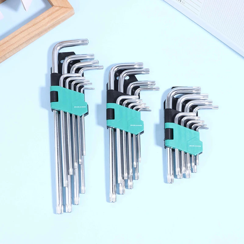 9Pcs Torx Star Wrench Kit Extended Allen Keys L-Type Hexagon Spanner Plum Blossom Dual End Screwdriver Hex Tool Set Oasis Select