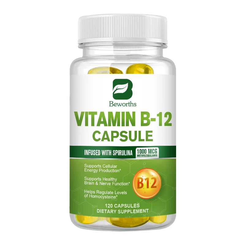 BEWORTHS 1000mcg Organic Vitamin B12 Capsules Support Cellular Energy Production, Brain and Nervous System Health 120PCS Oasis Select 1Bottle United States