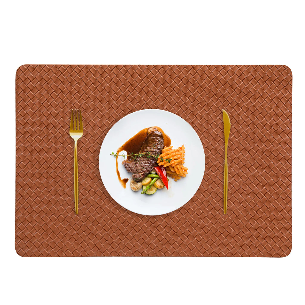 Nordic-style Double-sided Woven Leather Placemats Table Heat Insulation Pads and Home Heat-resistant Table Pads Oasis Select 5 yellow brown 43 30Cm oil edge