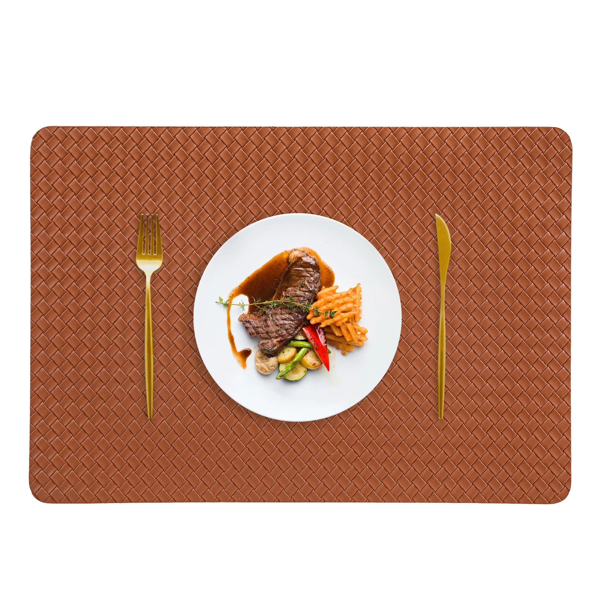 Nordic-style Double-sided Woven Leather Placemats Table Heat Insulation Pads and Home Heat-resistant Table Pads Oasis Select 5 yellow brown 43 30Cm oil edge