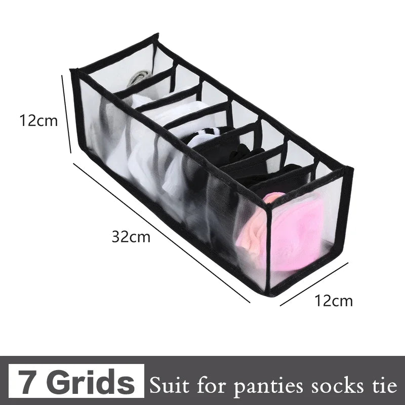 Sports Bra Underwear Organizer Storage Box Panties Socks Storage Boxes Wardrobe Clothes Organizer Cabinet Drawers Separator Box Oasis Select 7grids-black