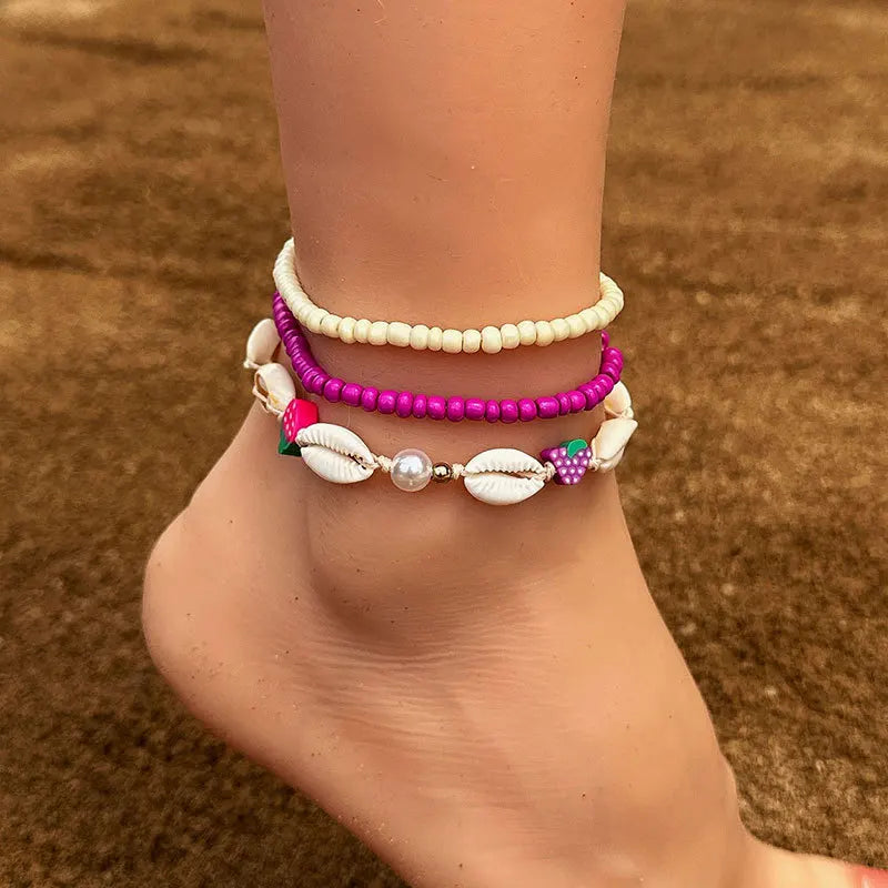 Colorful Bohemian Anklet Set Starfish Shell Beads Ankle Bracelet Women Boho Charm Pendant Handmade Fashion Jewelry Gift Oasis Select 2
