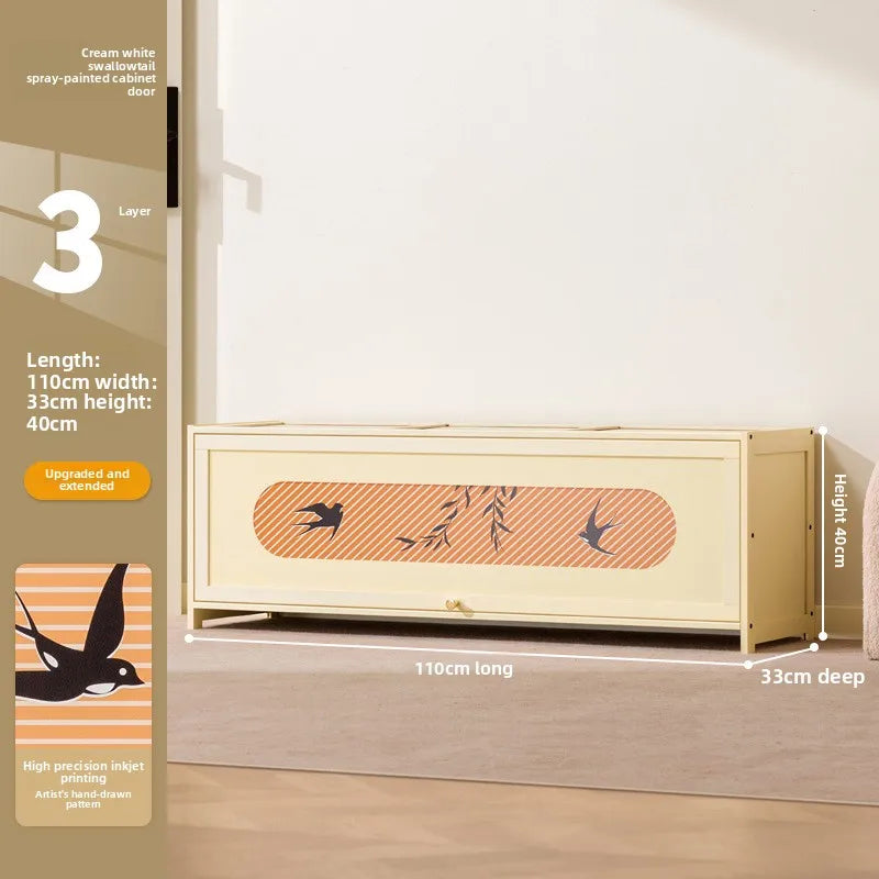 Home shoe cabinet Home entrance Indoor solid wood porch cabinet Large capacity shoe rack Cream style retro storage Oasis Select Three layers 110