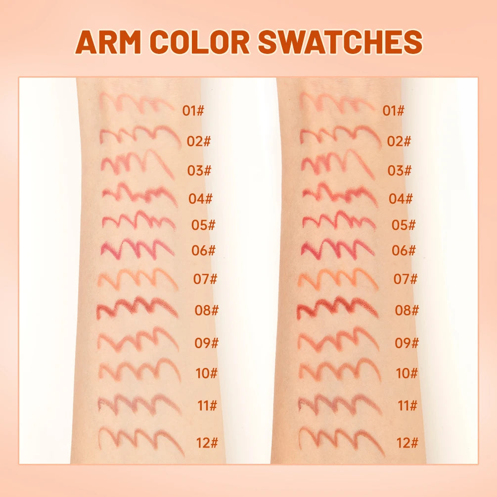 QIBEST 12-Pc Matte Lip Liner Set – High Pigment Velvet Lipliner