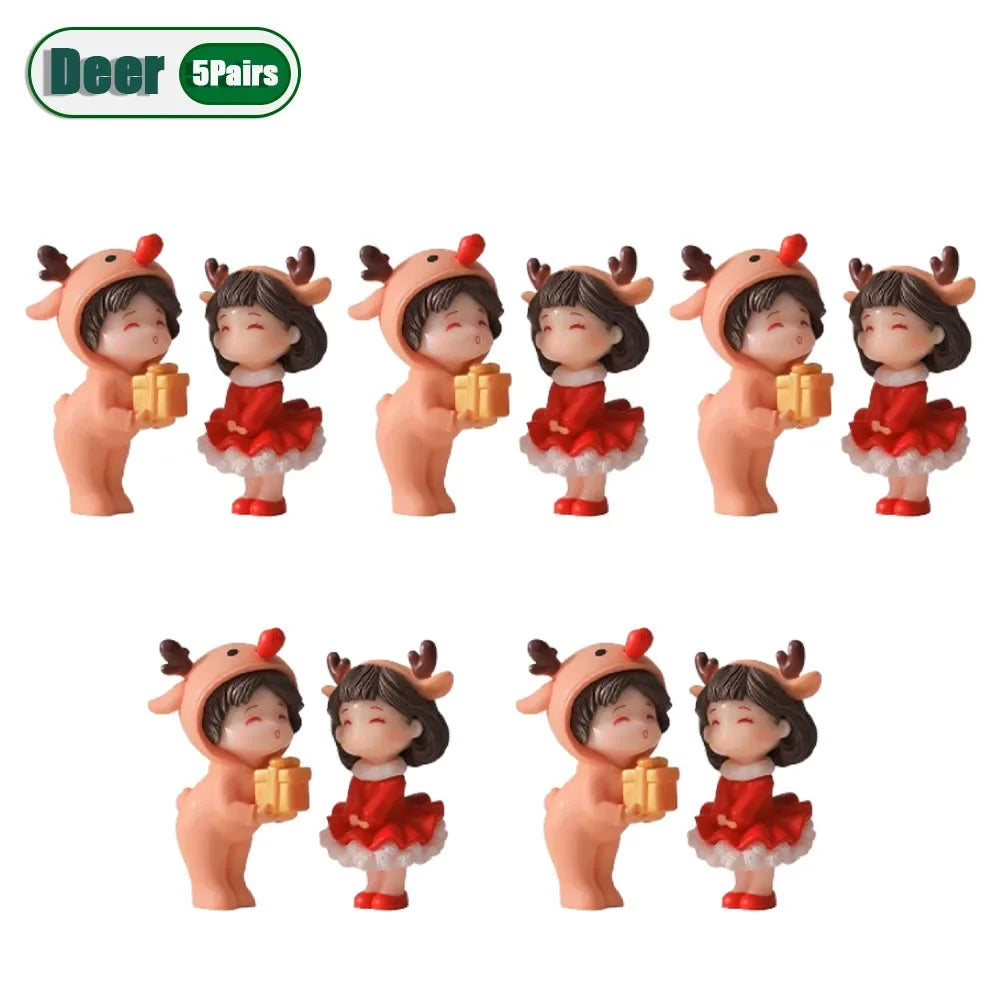 1-20Pairs Mini Christmas Couple Dolls DIY Christmas Decoration Accessories Cute Christmas Couple Dolls Desktop Ornaments Oasis Select Deer-5Pairs As Shown