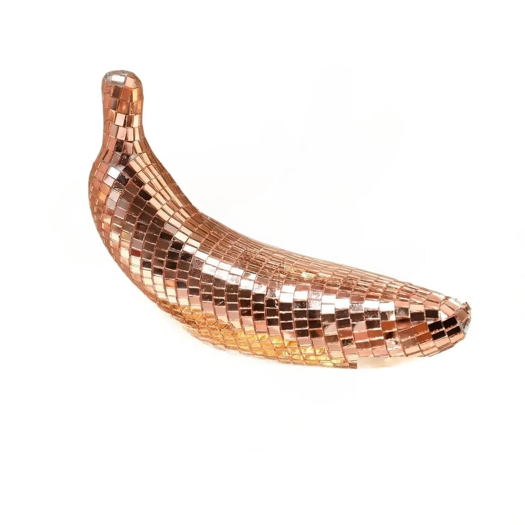 Disco Mirror Banana Figurine – Reflective Retro Desk Ornament Novelty Desk Ornament Oasis Select Rose Gold One Size