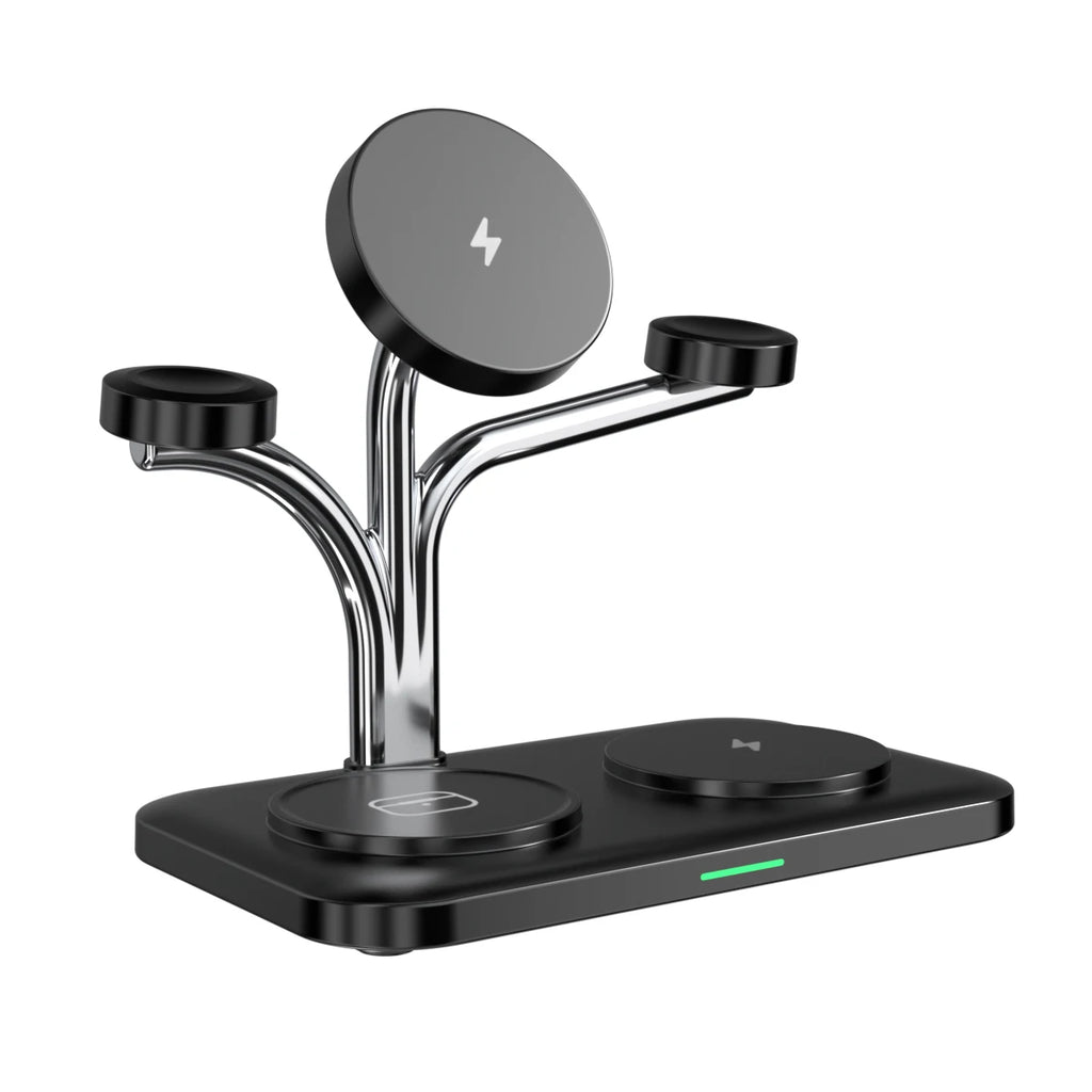 5 IN 1 15W Dual Phone Watch Magnetic Wireless Charger Fast Charging For iPhone 17~12 Samsung Apple/Galaxy Watch Aipods Pro/Buds Oasis Select black