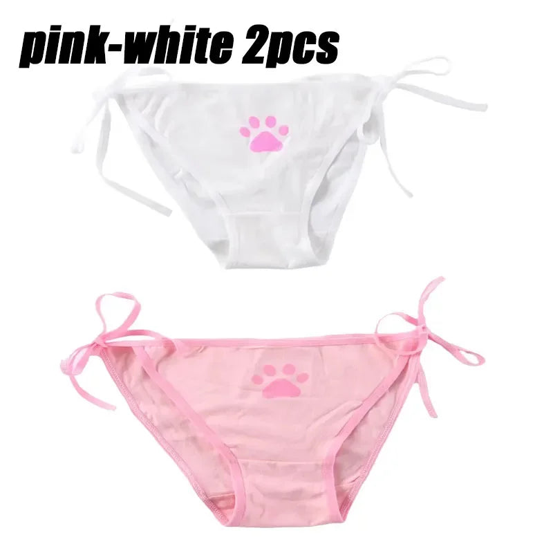 1-6PCS Sexy Bandage Lolita Panties Low Waist Lingerie Cute Claw Women's Briefs Low Waist Animation Underwear Oasis Select white-pink 2pcs One Size As shown