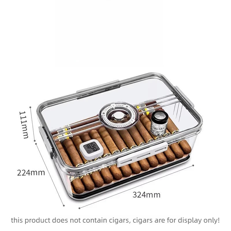Cigar Box with Alcohol Nourishing Transparent Built-in Hygrometer Sealed Cigar Moisturizing Box Large-capacity Storage Oasis Select Medium