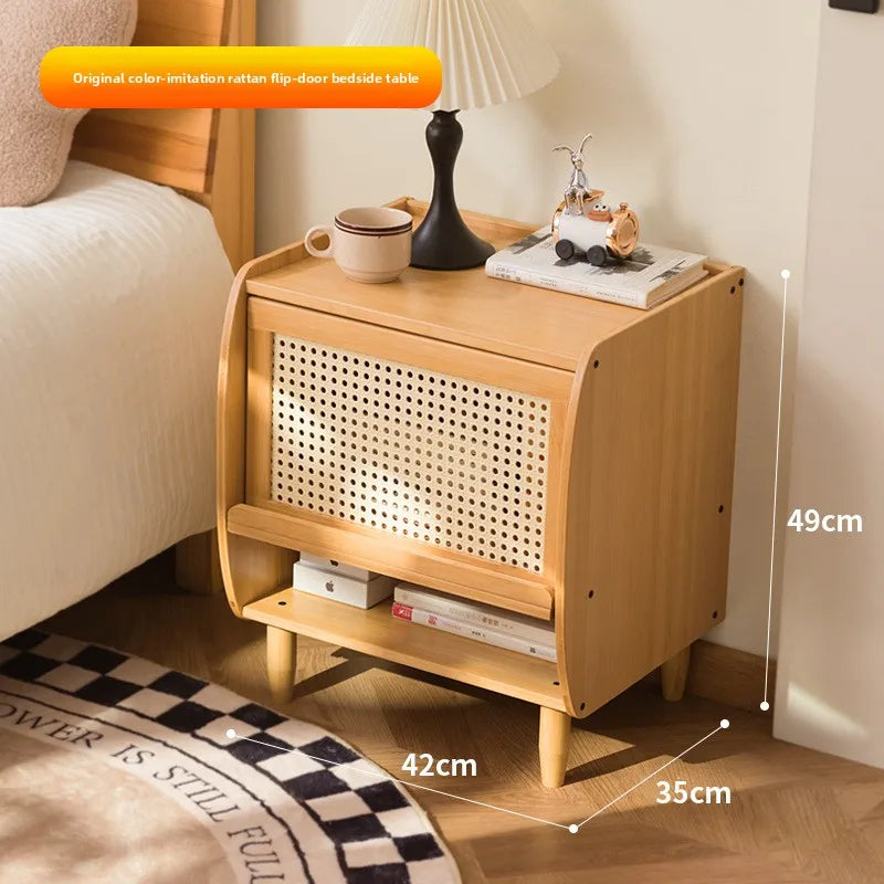 Solid wood bedside table Nordic rattan locker simple bedroom bedside drawer storage cabinet sofa side cabinet Oasis Select primary color