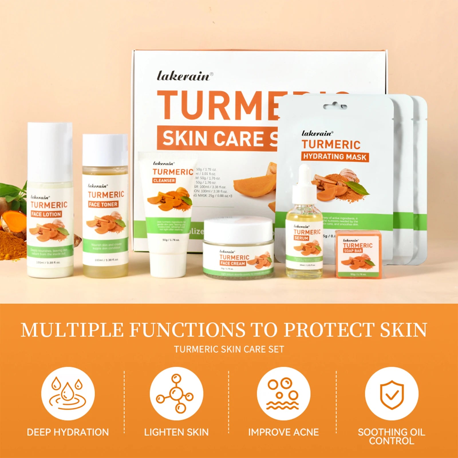 7-Piece Turmeric Skincare Set – Brighten, Cleanse & Hydrate