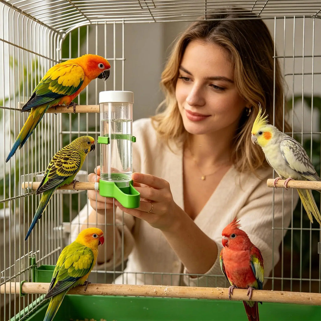 Parakeet Water Dispenser 140ml Automatic Leak-Proof Clear Waterer Indoor Parrot Waterer Drinker for Parakeet Budgies Cockatiel Oasis Select