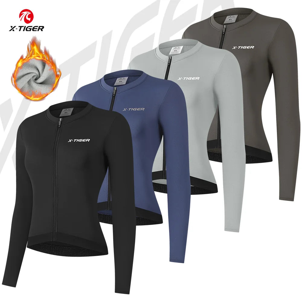 X-TIGER Winter Cycling Jersey Woman Warm Cycling Jacket Long Sleeve Jersey Full Zipper Female Mountain Road Bicycle Clothes Oasis Select