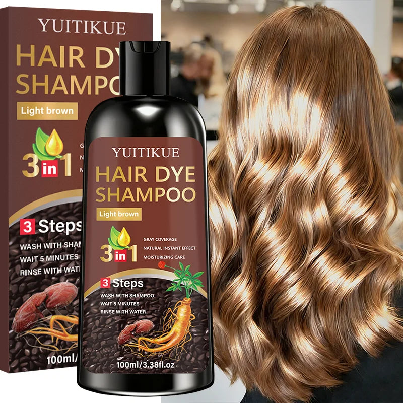 YUITIKUE 3-in-1 Light Brown Hair Dye Shampoo – Cover Gray Hair