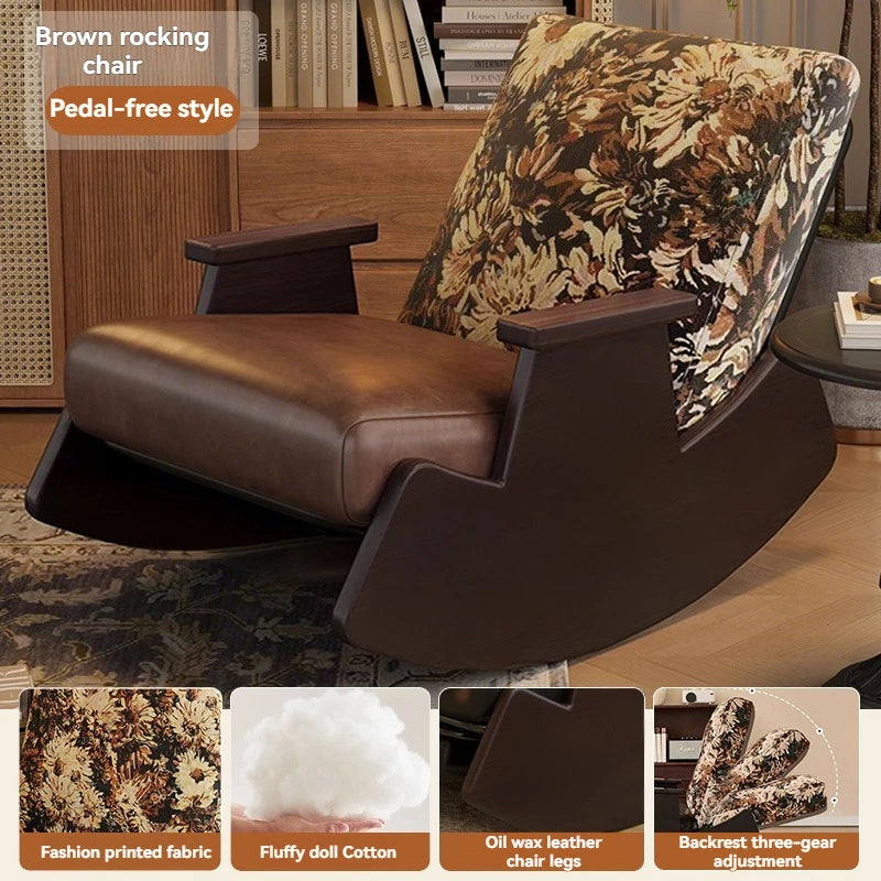Solid wood retro rocking chair, balcony lounge chair, lazy sofa chair, living room adult leisure chair, single rocking chair Oasis Select A without pedals