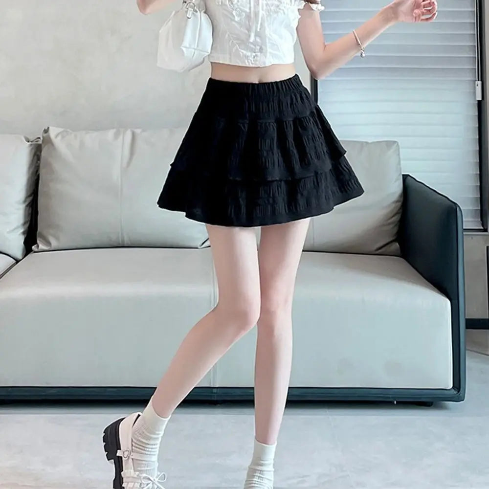 Fashion High Waist Lolita Shorts Skirt Kawaii Elastic Ruffle Skirt All-match Y2K Pleated Skirt for Women Girls Oasis Select