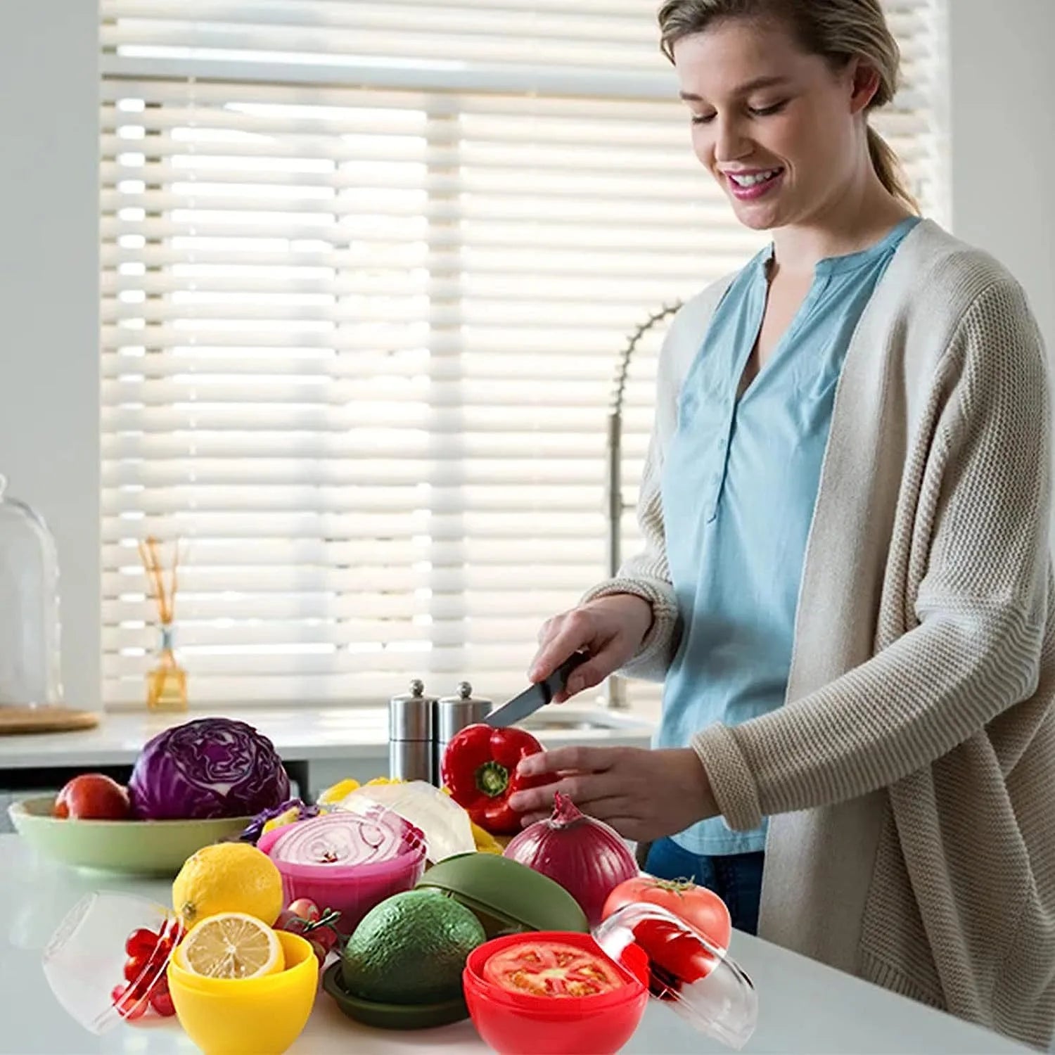 5pcs Food Savers Avocado Keepers Storage Container for Onion Lemon Pepper Tomato Garlic Creative Kitchen Refrigerator Gadget Oasis Select