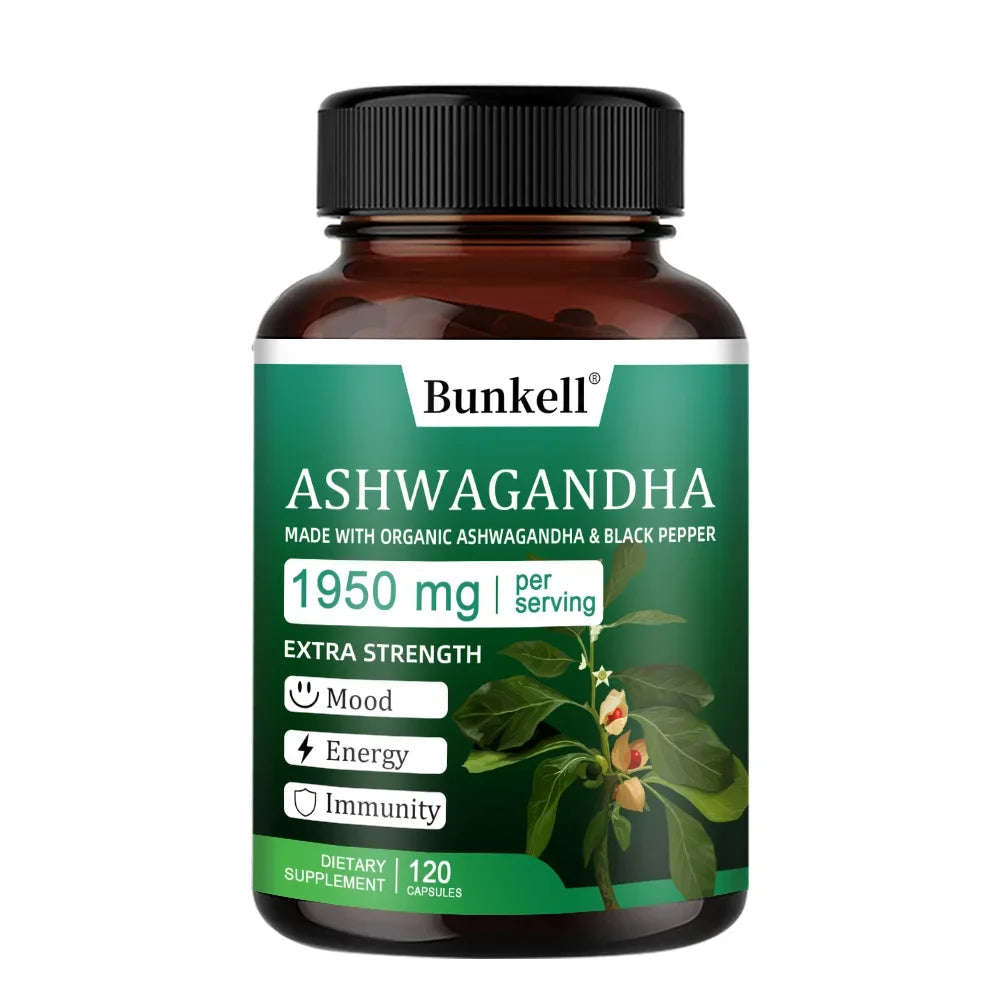 Organic Ashwagandha 1950mg Capsules with Black Pepper | Stress Relief Herbal Supplement Oasis Select 120 count-1 bottle
