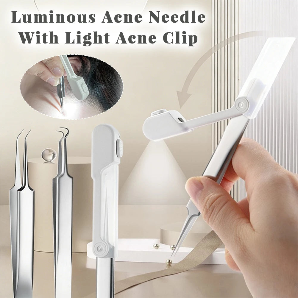 Professional Blackhead Tweezers Beauty Care Stainless Steel Comedones Extractor Acne Removal Tools With Light Oasis Select