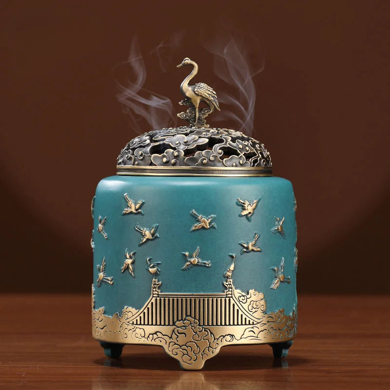 New Chinese brass pine crane incense burner handicrafts desk decoration decoration home incense indoor sandalwood stove Oasis Select