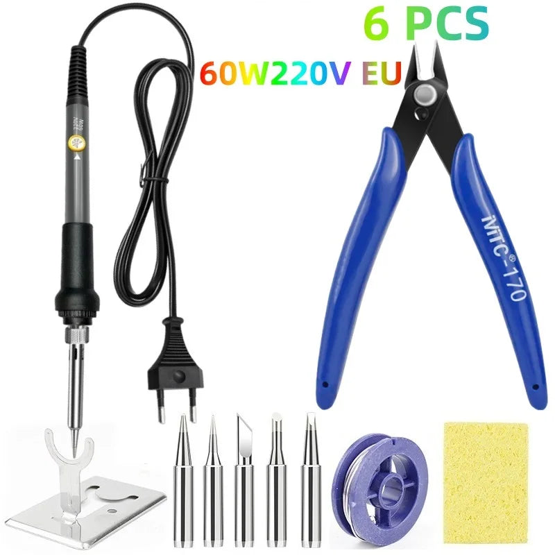 60W Adjustable Temp Electric Soldering Iron Set | DIY Repair Tool Electric Soldering Iron Oasis Select 6pcs set EU
