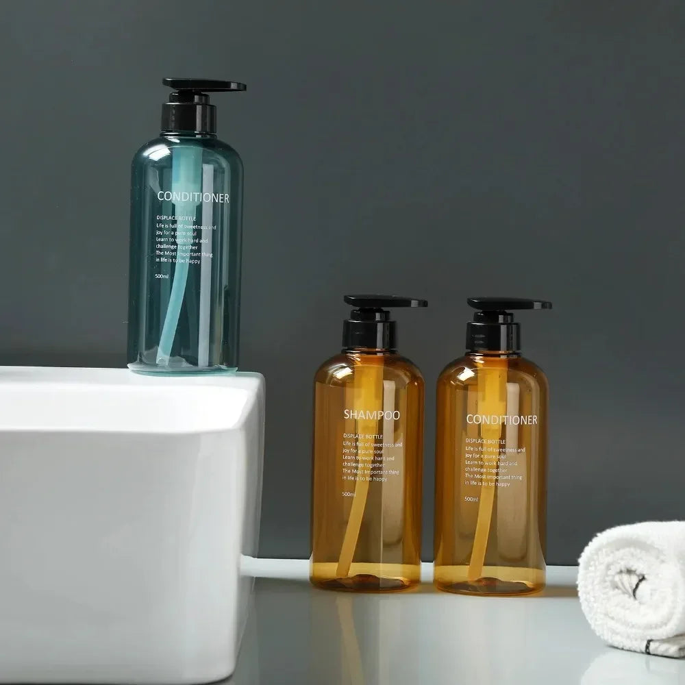 Shampoo Conditioner Body Wash Dispenser Set, Printed Letters Bathroom Soap Bottle Dispenser, Shower Pump Shampoo Dispenser Oasis Select