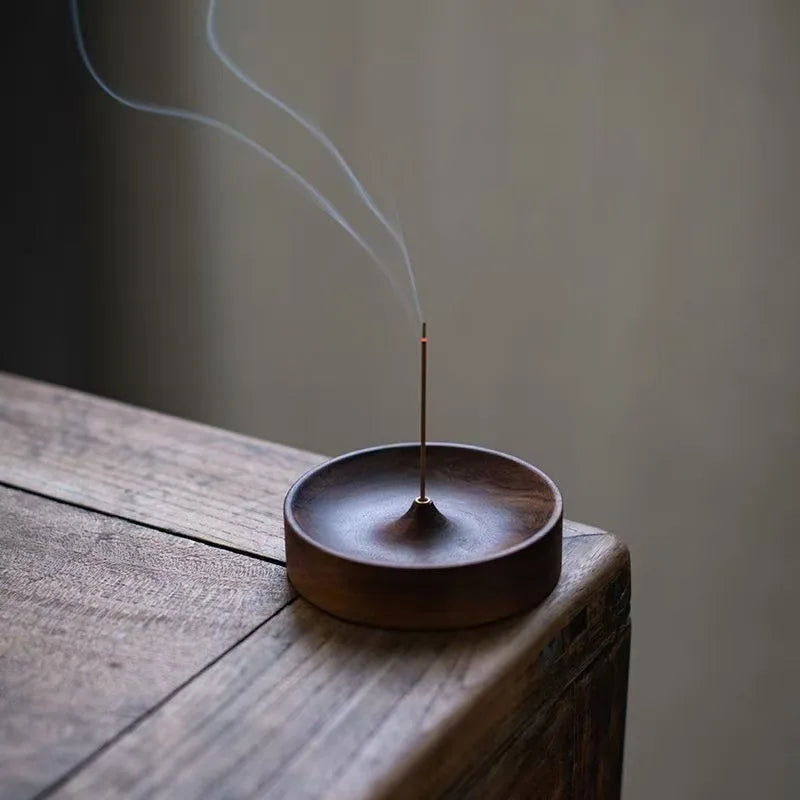 Solid Wood Incense Burner Handmade Tea Ceremony Round Incense Stick Indoor Incense Tray Multi Hole Home Ornament Decor Holder Oasis Select