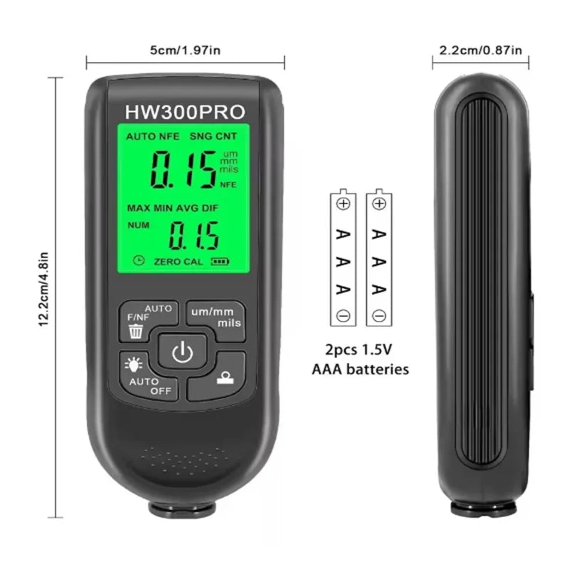 HW-300PRO Car coating thickness gauge 0-2000UM Fe and NFe Paint Thickness Tester Manual Coating Meter Paint Automotive Tools Oasis Select