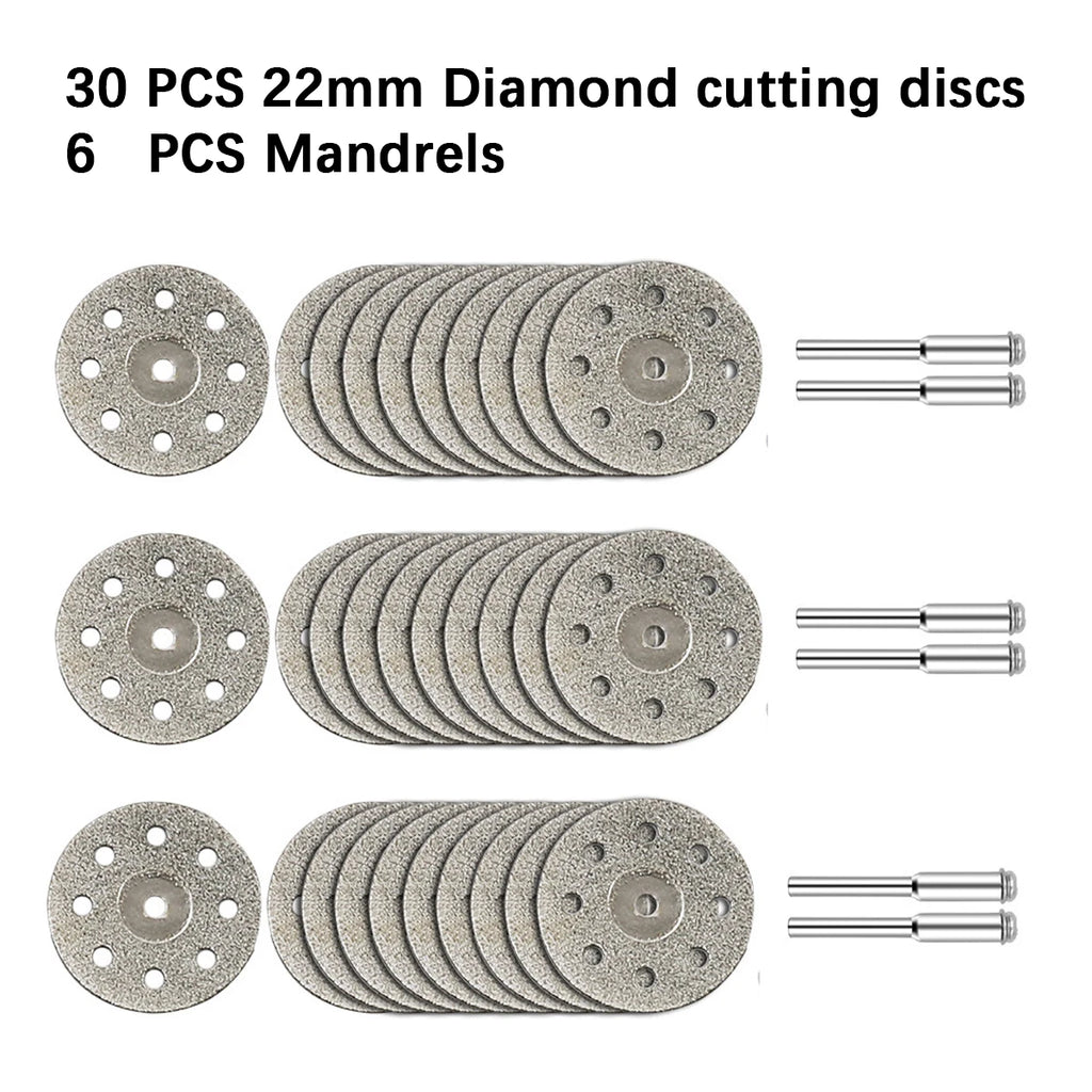 10/30 pcs of 22mm diamond cutting discs with grinding wheel shafts, for cutting plastic wood and metal,for electric rotary tools Oasis Select 30pcs