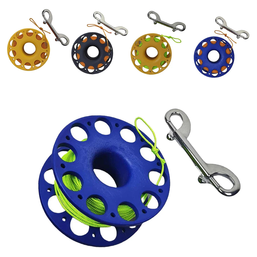 98FT/30M Scuba Diving Spool Finger Reel Snorkeling Spearfishing Cave Wreck Dive Safety Gear with Double-Ended Bolt Snap Clip Oasis Select