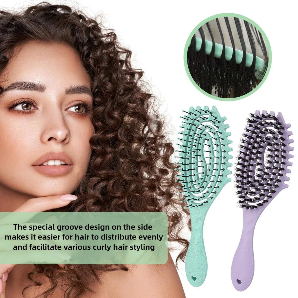 Curls Define Styling Brush Tangled Boar Bristle Hair Comb Anti Detangling Hair Styling Tool Hollow Out Wet Dry Dual Purpose Comb Oasis Select
