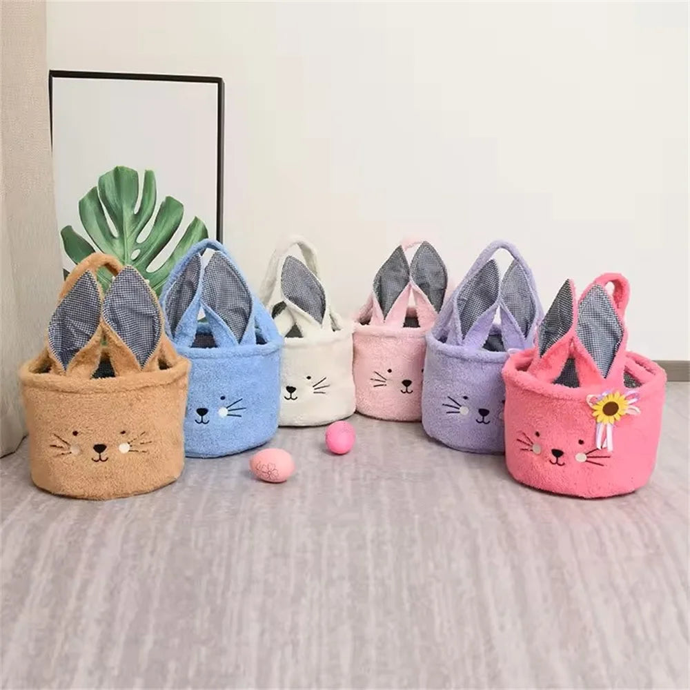 Easter Basket Cute Plush Candy Bag with Handle Soft Pasty Storage Bucket Easter Egg Decorations and Gift Basket Oasis Select