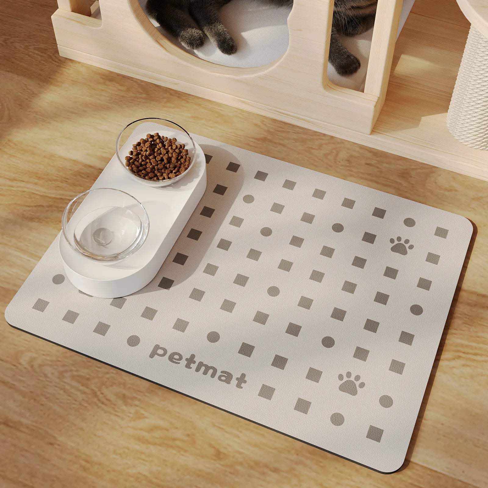Pet Feeding Floor Mat, Water-absorbing, Cooling and Anti-slip Mat, Cat Mat and Dog Mat, Special Wipe and No-wash Pet Mat Oasis Select Dot of light gray S 35x50