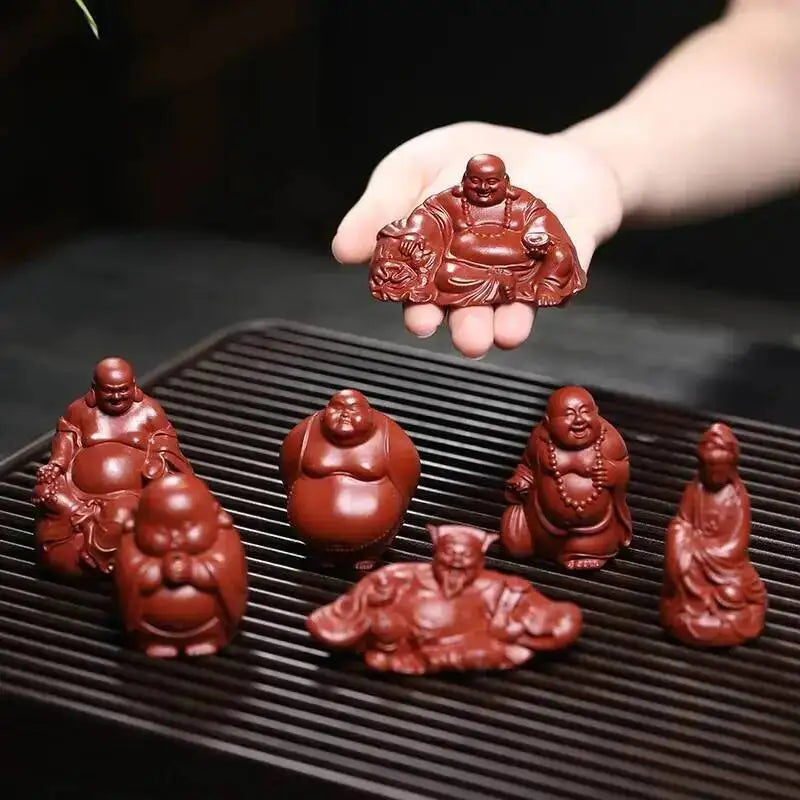 Yixing Zisha Tea Pet Maitreya Buddha Guanyin God of Wealth Small Figurine Cloth Bag Buddha Sculpture Incense Holder Ceramic Oasis Select
