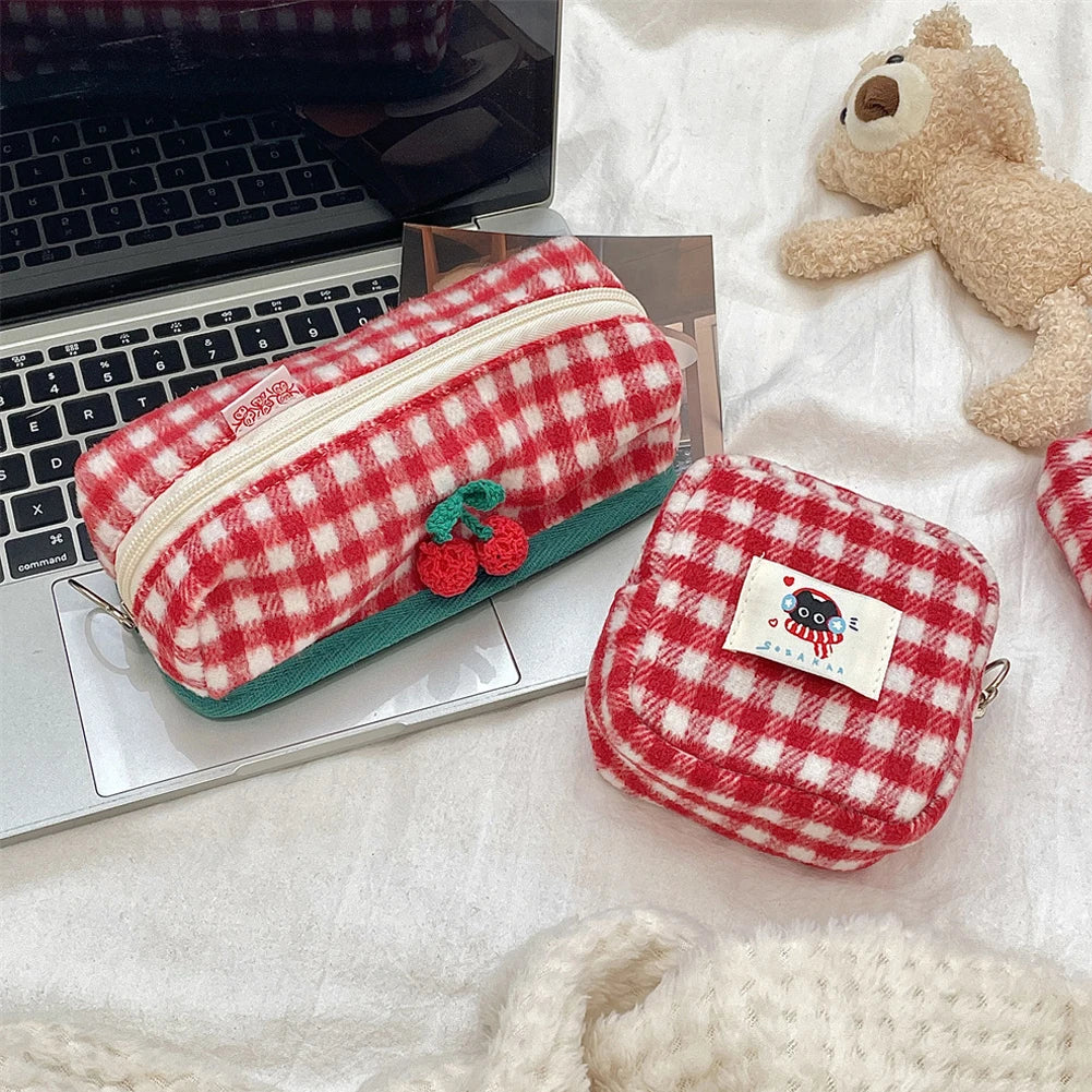 Cherry Fabric Pencil Case – Large Capacity Stationery Bag