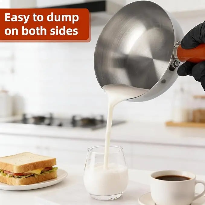 1pc Stainless Steel Pot with Heat-Resistant Wooden Handle - Induction Compatible, Non-Slip Base, Even Heat Distribution Milk Pot Oasis Select