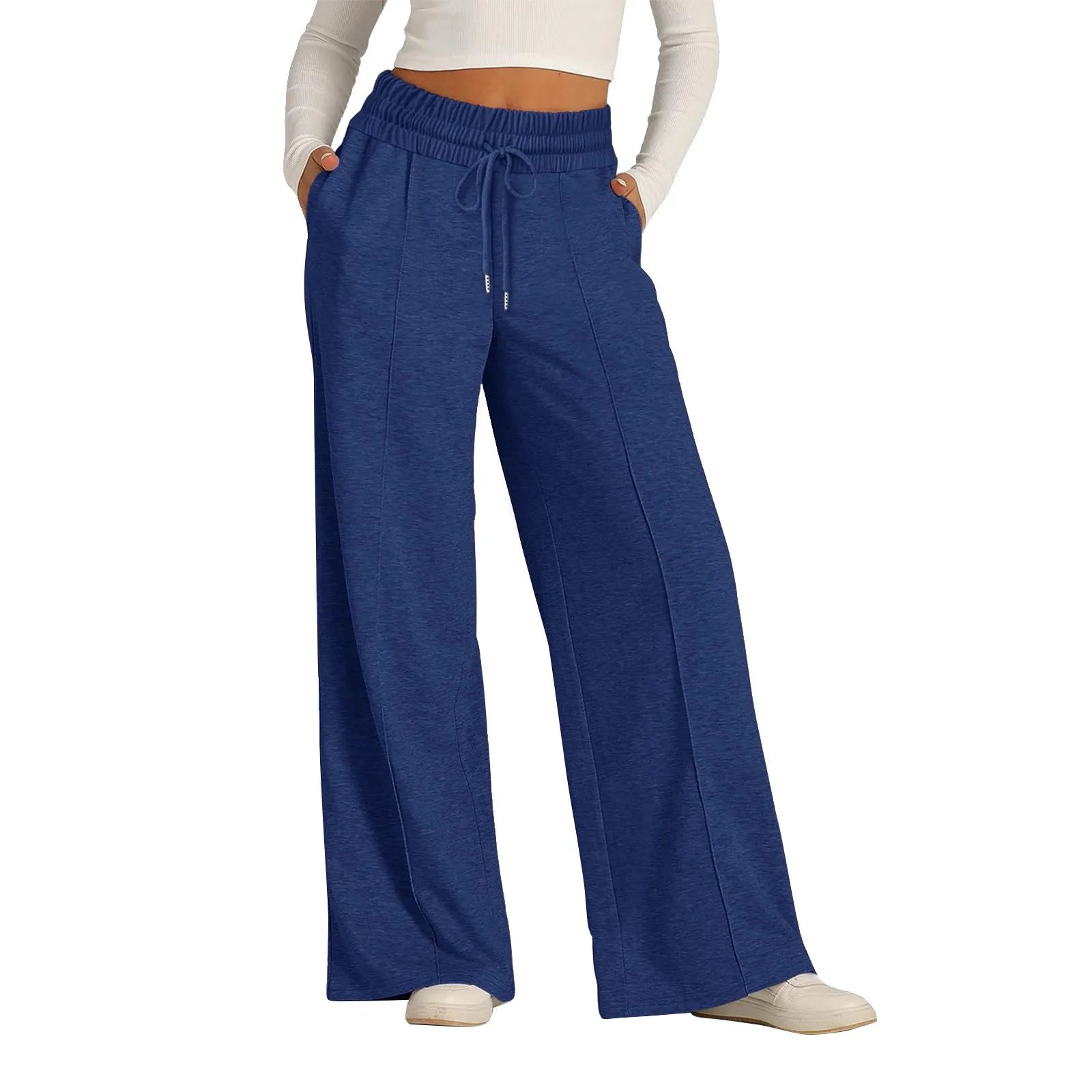 Women's Fleece Lined Wide Leg Sweatpants – High Waist Joggers Wide Leg Sweatpants Oasis Select Dark Blue L
