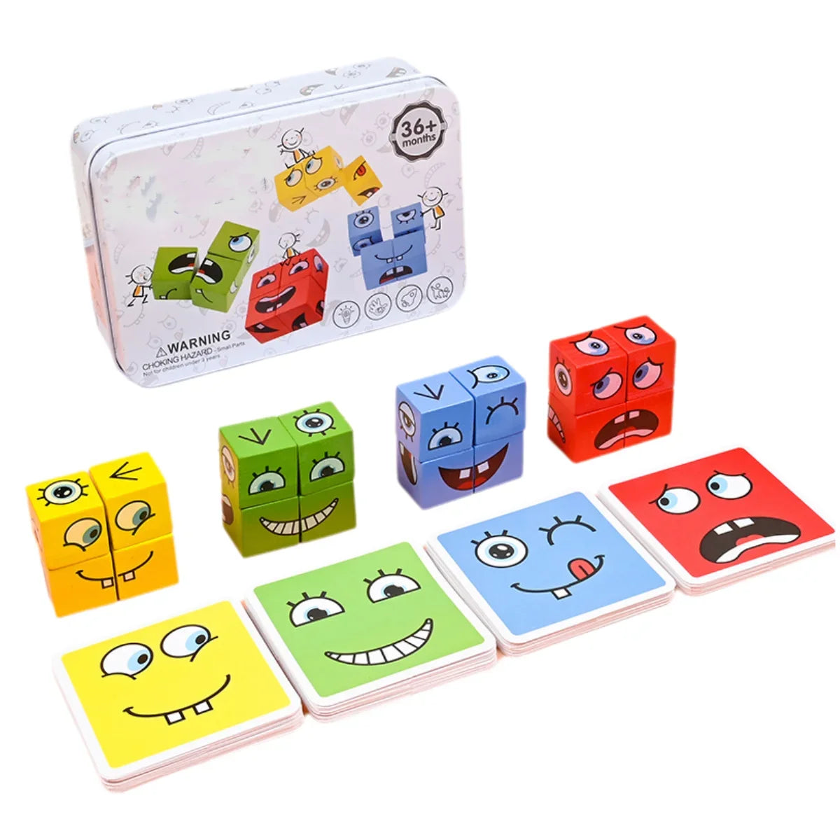 Kids Wooden Emotion Cube Puzzle Game | Montessori Toy Ages 3–12 Wooden Puzzle Game Oasis Select with bell