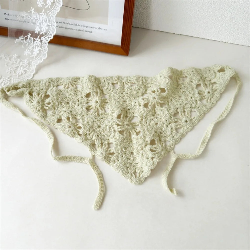 French Handmade Knitted Headscarf Hat Hollowed Sunshade Crochet Headband Triangle Flower Headscarf Beach Photography Oasis Select Green