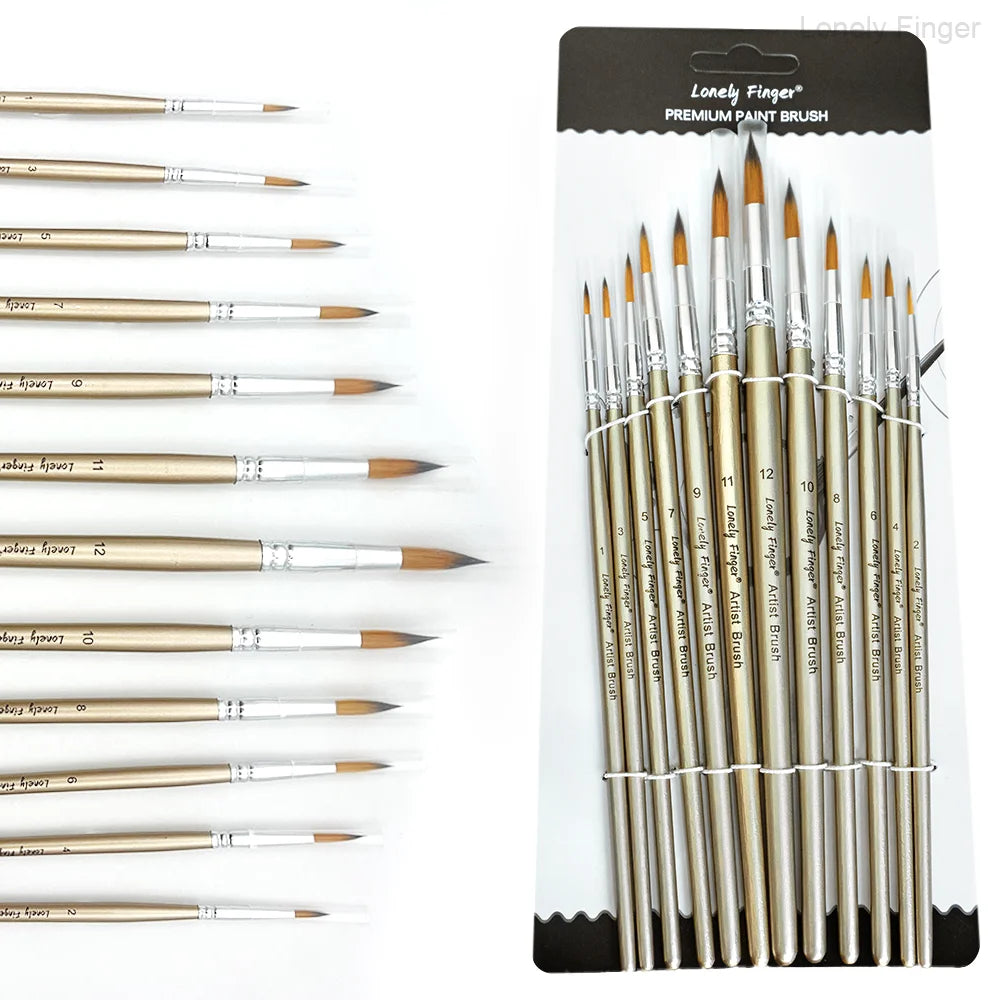 Round Paint Brushes Set, 12 PCS Artist Brush for Acrylic Oil Watercolor Gouache Artist Professional Painting Kits with Synthetic Oasis Select 12 Gold Round
