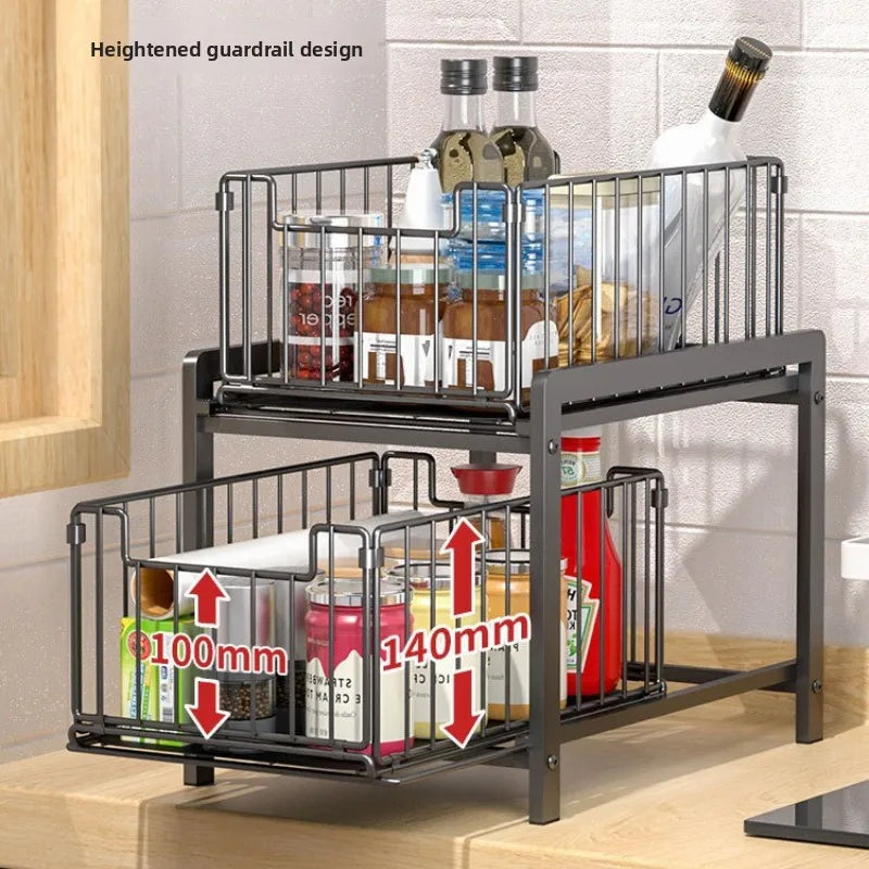 Cabinet drawer rack, kitchen supplies storage basket, layered seasoning, under dishes, sink, pull storage box Oasis Select