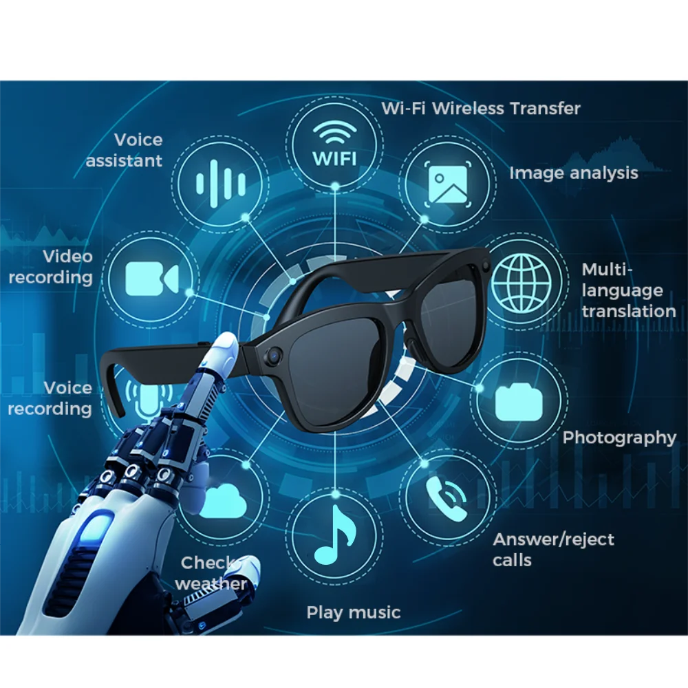 Smart Glasses Built-In HD Camera Blue Tooth Call Voice Assistant Dialogue Translation Sunglasses Music Playing Video Record Oasis Select