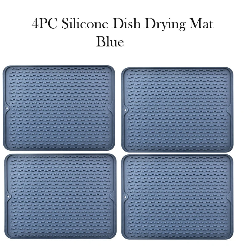 Silicone Dish Drying Mat Protector Sink Mat Table Kitchen Home Anti Slip Drying Dishes Drain Mat Heat Resistant Kitchen Sink Mat Oasis Select 4pc blue 1 40x30CM Strip