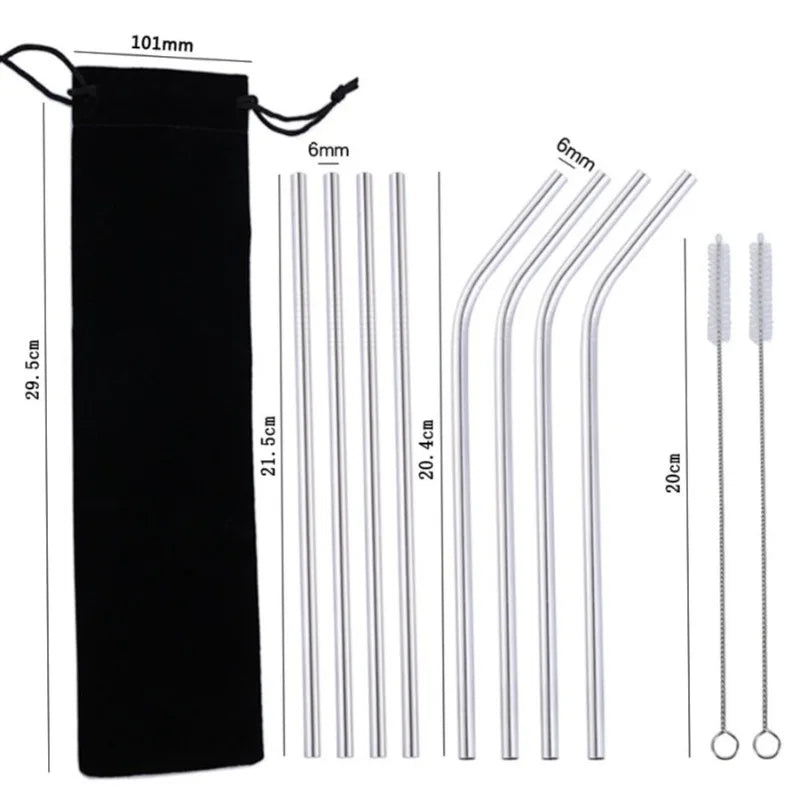 Color Metal Stainless Steel Straw Portable Set Bar Beverage Milk Tea Juice Eco Friendly Straw Kitchen Supplies Oasis Select Silver