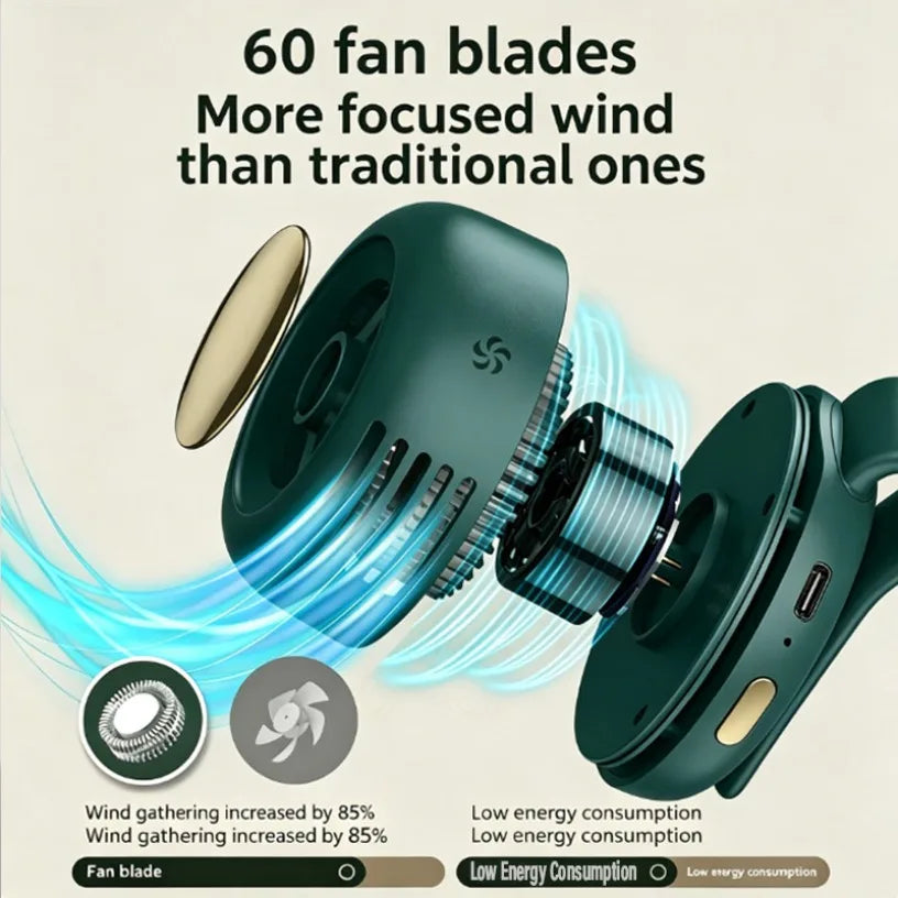 MF019 Mini Whirlwind Portable Snap On Charging Fan Waist Clip Mini Whirlwind Fan 3-Speed Handsfree Silent Strong Wind Oasis Select