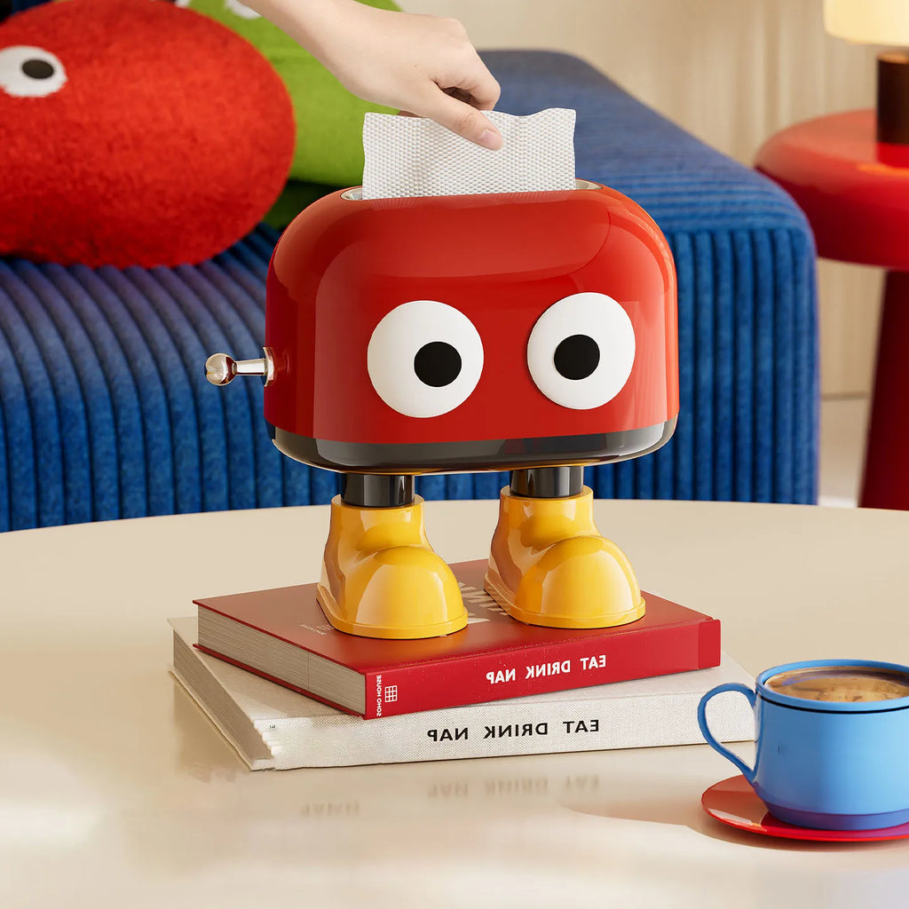 Cute tissue box. Tissue holder with a spring mechanism. Features a cute cartoon eye design, perfect for living room Oasis Select