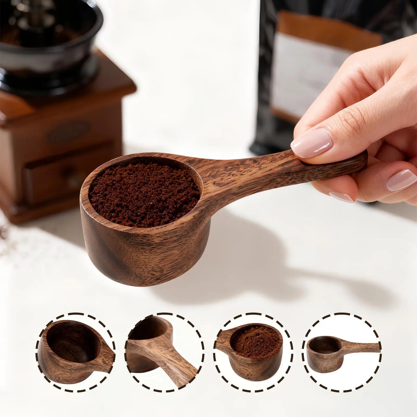 coffee scoop solid wood scoop Reusable Mini Brewing Tool Walnut Wood Coffee Spoon for Sugar Tea Bean Flour Home Kitchen Cafe Oasis Select
