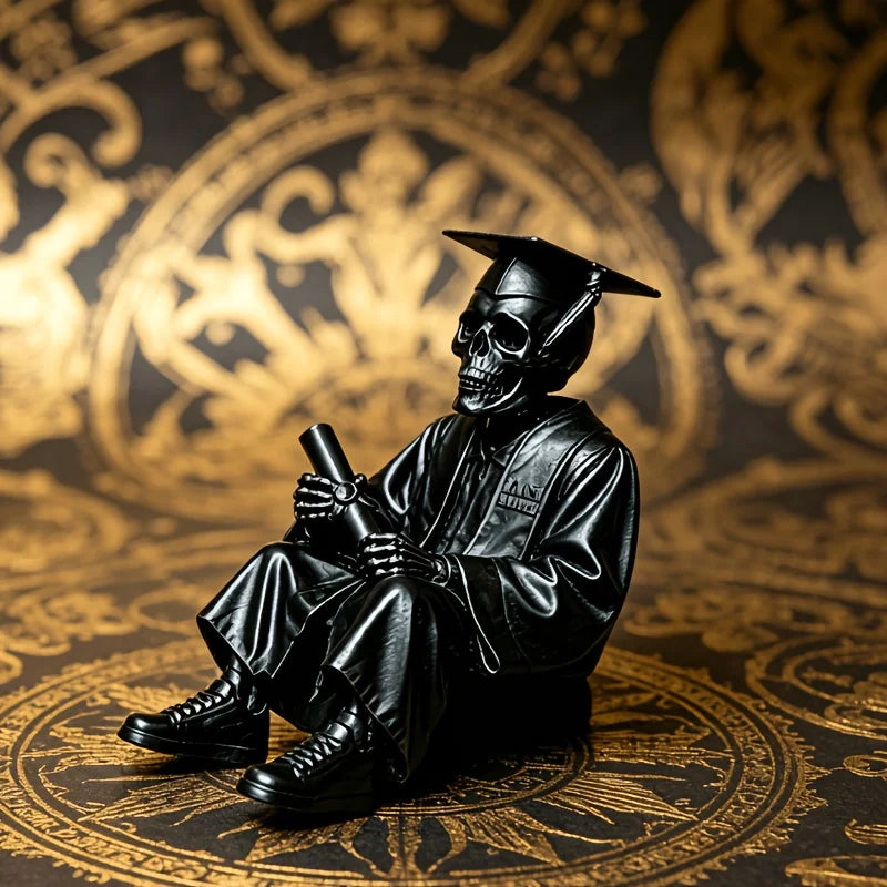 Graduate Skeleton Shelf Sitter Figurine Ornament Gothic Style Skull with Cap Diploma for Graduation Gift & Home Desk Decor Gifts Oasis Select